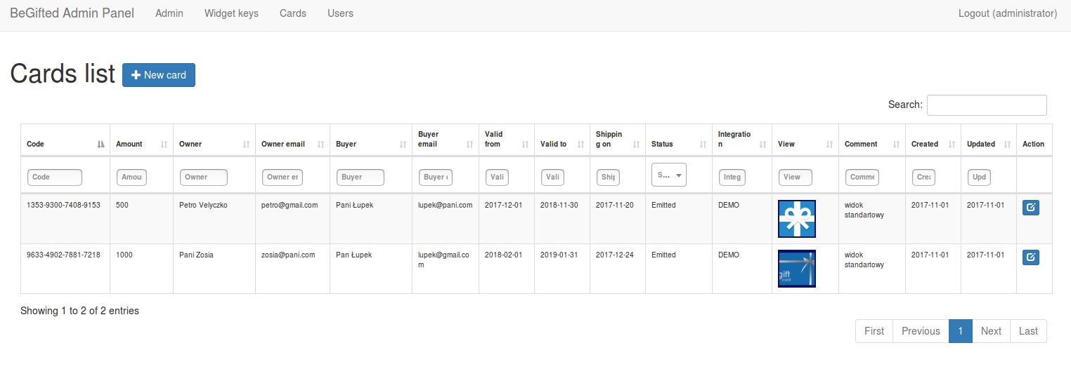 Gift cards widget platform