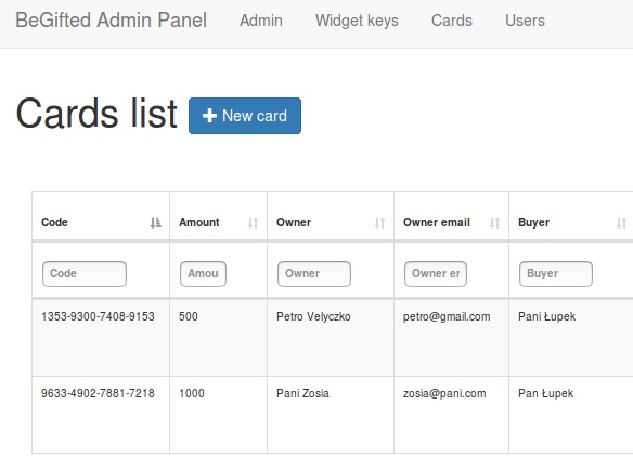 Gift cards widget platform