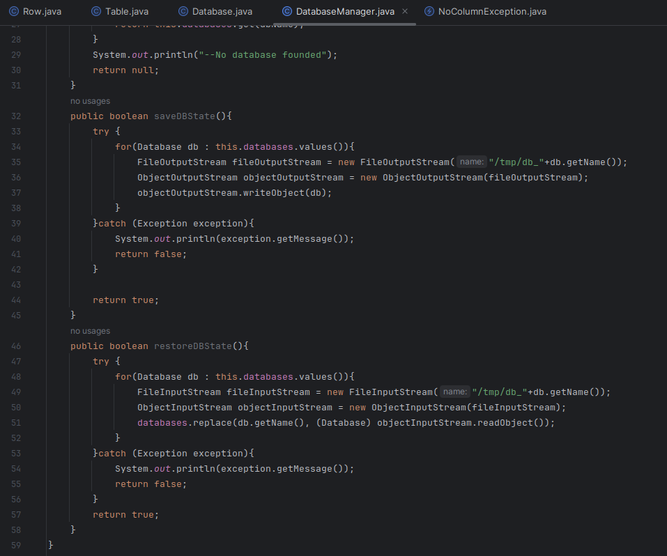 DatabaseManager class part 2 - IntelliJ