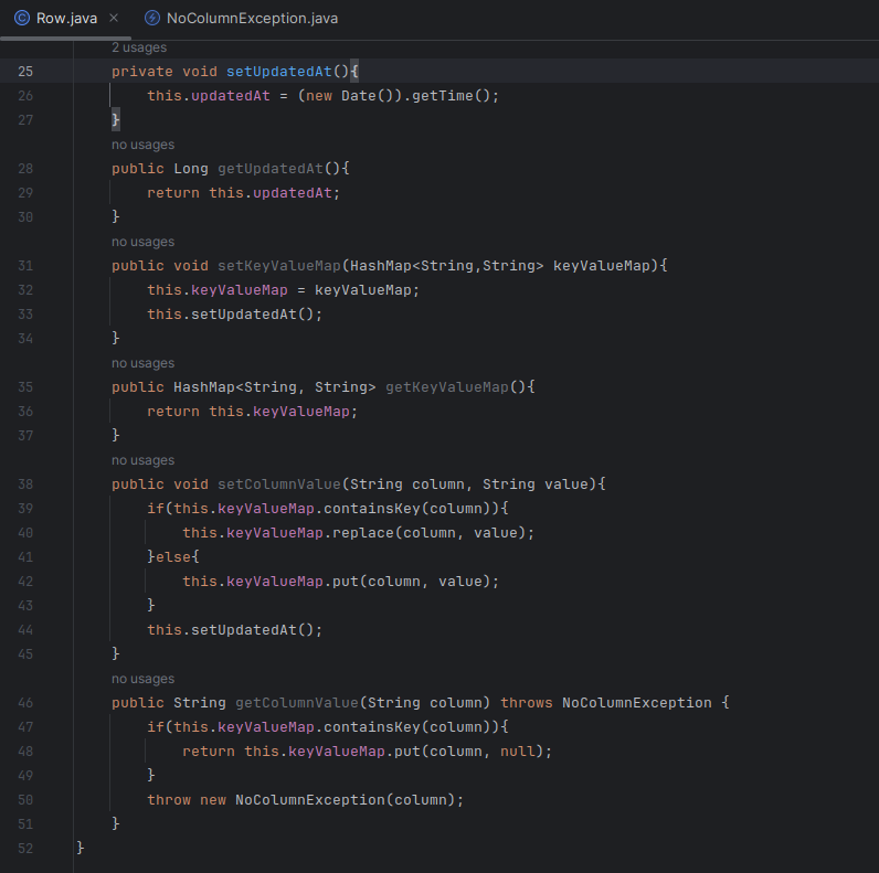 Row class part 2 - IntelliJ